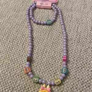 Labubu Kids Beaded Necklace and Bracelet Set - Purple